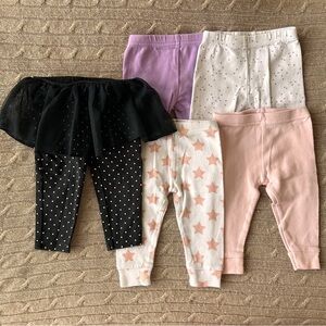 EUC 5pc Baby Girl Leggings Bundle, Pink & Purple, Black Tutu, 9 Months